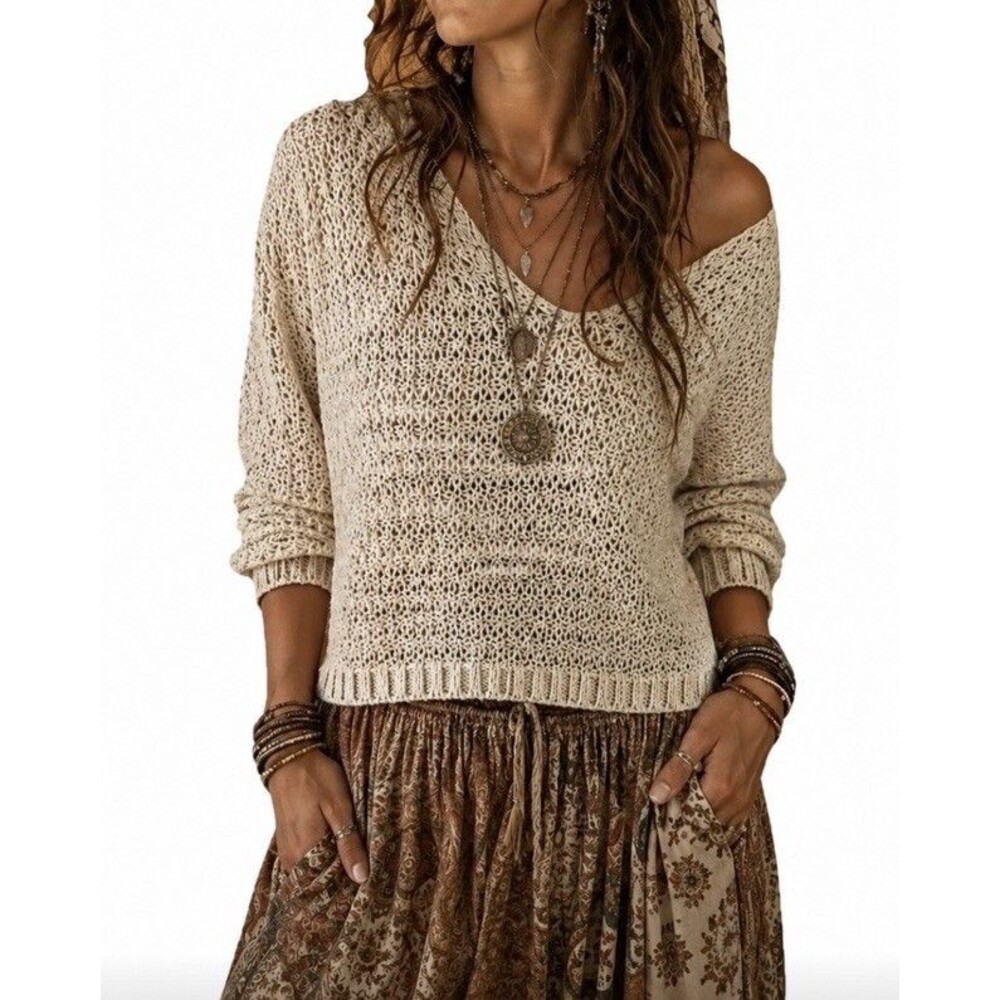 Young Fabulous & Broke Ivory Slouchy Sweater Open Knit Boho Festivals Sz S/M